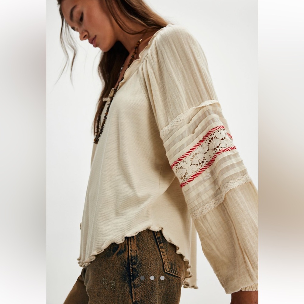 Free People We the Free Willa Thermal Balloon Sleeve Renaissance Peasant Blouse